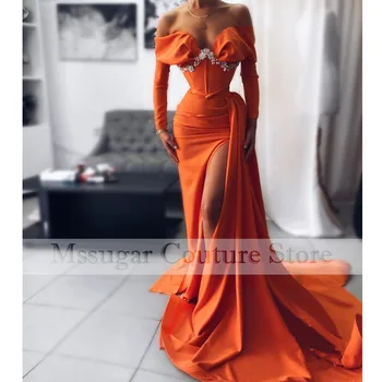 2021 Orange Morská Víla Šaty Ples Lištovanie Milú, Zloženke Satin Večerné Šaty Vestido De Fiesta  5