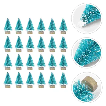 24pcs Vianočný Stromček Miniatúrna Borovica s drevenou Základňou pre Miniatúrne Scény Vianočné Dekorácie DIY Remesiel 4CM ( Modro - Zelená  5