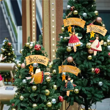 Americký Retro Tvorivé Vianočné Angel Drevený Prívesok Vianočný Strom Visí Ozdoby Na Nový Rok Doma Dvere Vitajte Rada Dekorácie  5