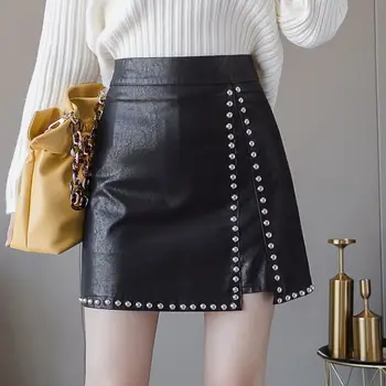 Black Nepravidelné A-line Sukne Jar Jeseň Nové Vysoký Pás Farbou Split Lem Hip Krátke Sukne Módny Trend Ženy Oblečenie  2