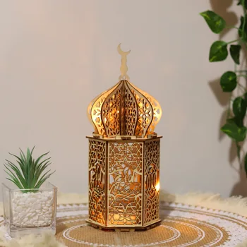 EID Mubarak Drevený Prívesok Ramadánu Dekorácie pre Domov s LED Svetlo Sviečky Islamskej Moslimskej Strany Eid Dekor Kareem Ramadánu  5