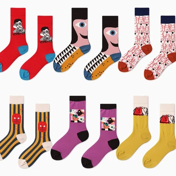 Jesenné a zimné nový dizajn dámske ponožky, abstraktné tvár vzor, pár ponožiek, dámskych tvorivé ponožky  5