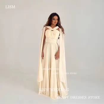 LISM Elegantný Riadok Večerné Šaty Saudská Arábia Šifón bez Rukávov Svadobné Party Šaty Dĺžka Podlahy Prom Šaty So Šatkou  10