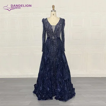 Luxusné Večerné Šaty pre Ženy 2020 Dubaj arabčina Dlhé Rukávy V Krku Morská víla Velvet Crystal Ručné Formálne Prom Party Šaty  10