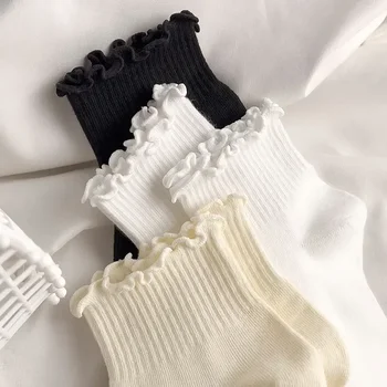 Luxusné Volánikmi kórejský Jar INY Dievča Uprostred Kawaii Pevné Fashion White Členok Roztomilý Bavlna Japonské Čierne Ponožky Letné Ženy Trubice  5