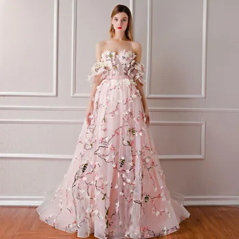 Mimo Ramenný Ružové Svadobné Šaty Večerné Šaty Elegantné Šaty Pre Ženy Prom Šaty, Svadobné Šaty 3D Vyšívané Kvetinové Šaty  5