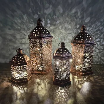 Nový Ročník Železa Vyprázdnené-sa Vietor Lampu Horselight Marocký Dekorácie Stola Dekorácie Atmosféru Rekvizity Led Malé Svietidlo  5