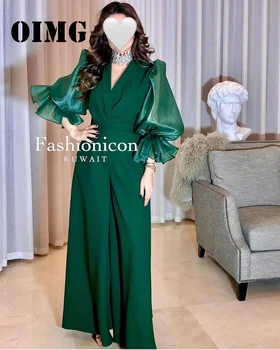 OIMG Nový Dizajn V Krku Prom Šaty Lístkového Rukávy Saudskej arabčina Zelená Žien Dĺžka Podlahy Večerné Šaty Formálne Party Šaty  4