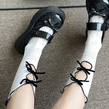 Roztomilé Sladké a v Pohode Ženy Ponožky Double-layer Duté Čipky Hrnú Luk Sieťovina Ponožka Jemné francúzske Retro Vintage Ponožky Calcetines  5