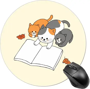 Roztomilý Kolo Myši, Podložky Mačky Čítania Knihy Rodina Pracovných Herné Kruhu Myš Podložka pre Notebook, Počítač PC (7.8x7.8x0.08Inch)  5