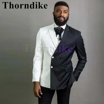 Thorndike Double-breasted Biele pánske Obleky Elegantnej Nevesty Svadobné Smoking Oblek pre Mužov, 2-dielna Sako Bunda, Nohavice Kostým Homme  10