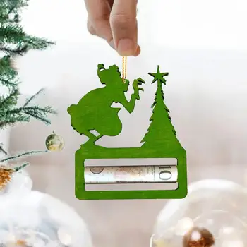 Vianočné závesné Jedinečný Peniaze Držiteľ Ozdoby úsporu Peňazí na Kartu Dekorácie na Vianočný Stromček Prívesok Drevené Peňažné Držiteľ  5