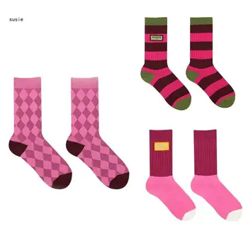 X7YA Dámske Priedušná Bavlnené Ponožky Ponožky pre Schoold Dievčatá Teľa Ponožky  5