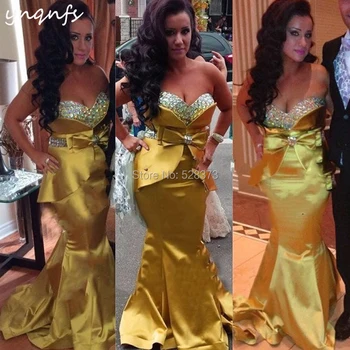 YNQNFS Gold Crystal Šaty bez Rukávov Satin Mermaid Party, Ples Šaty, Elegantné Matka Nevesty Šaty M23  5