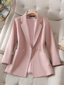 Ženy Bundy Jeseň Zima 2023 Nové Ružová Čierna Khaki Bežné Coats Office Dámy Kórejský Módne Tenký Dlhý Rukáv Formálne Sako  4