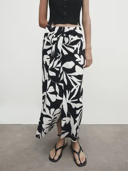 Ženy, Nový Elegantný Módy Uzol dekorácie Dovolenku štýl vytlačené Slim Midi Sukne Vintage Vysoký Pás Späť na Zips Ženské Sukne Mujer  4