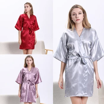 Ženy Sexy Imitácia Ice Hodváb Sleepwear Dámy Sleepwear Hot Predaj Kimono Župan Polovičný Rukáv Nightgowns Sleepwear Nocné Košele  5